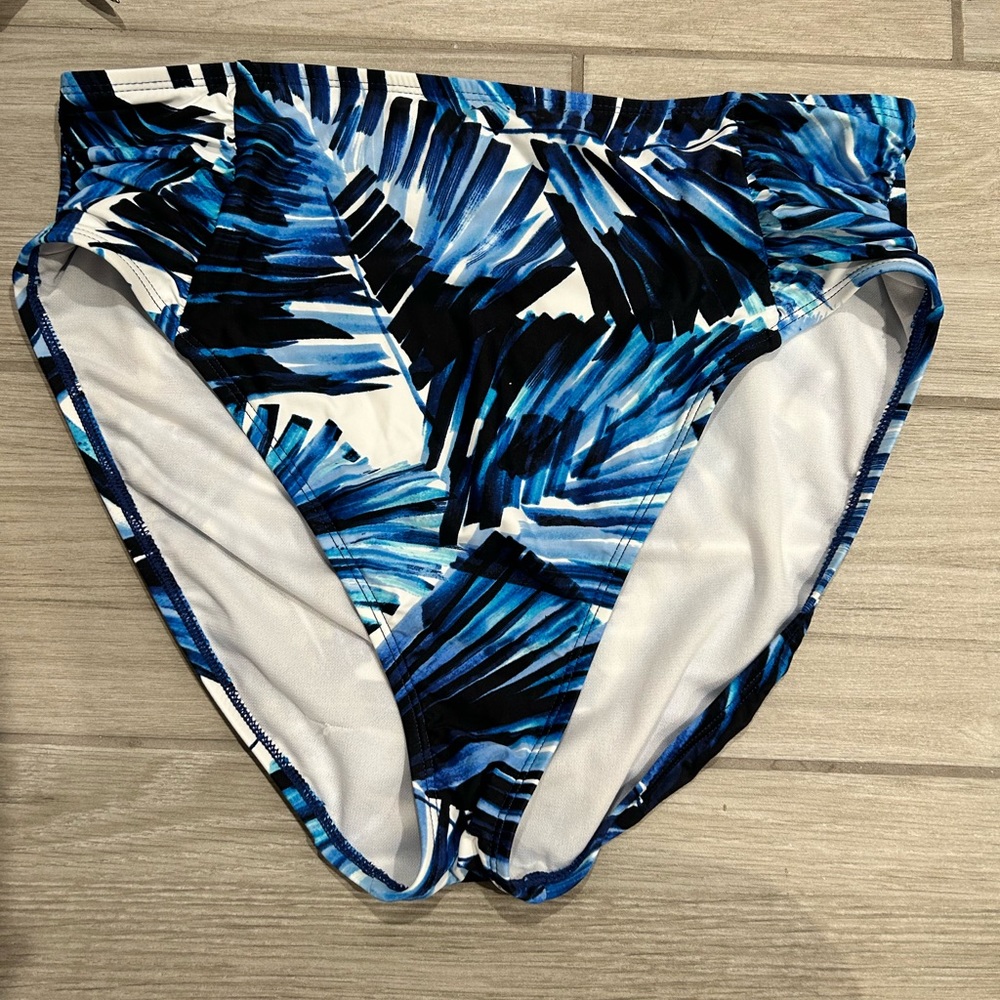 Blue floral bikini bottom- high waist height cut- size large